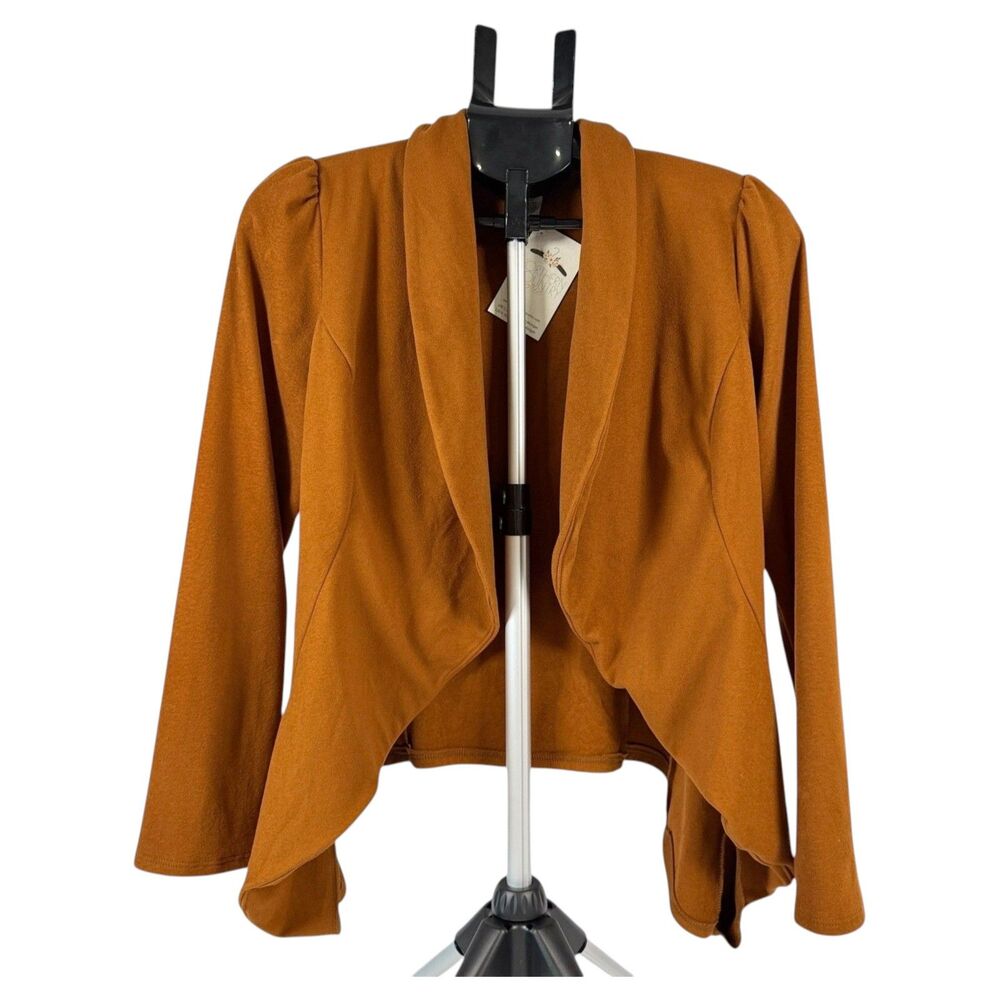 Heimish USA Camel Suede Open NWT Blazer Drape Neck Puffed Shoulder Womens Small